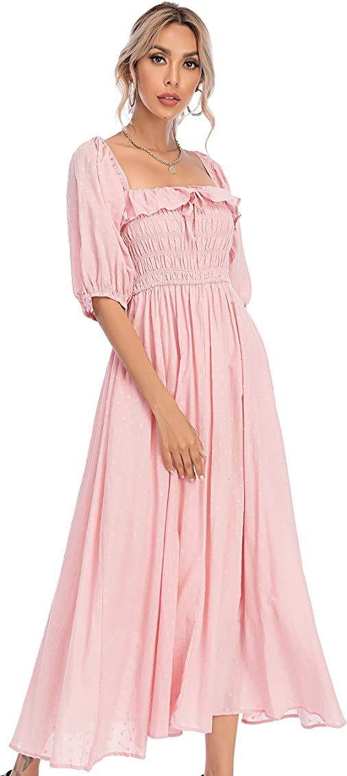 R.Vivimos Women Summer Half Sleeve Cotton Ruffled Vintage Elegant Backless A Line Flowy Long Dresses | Amazon (US)
