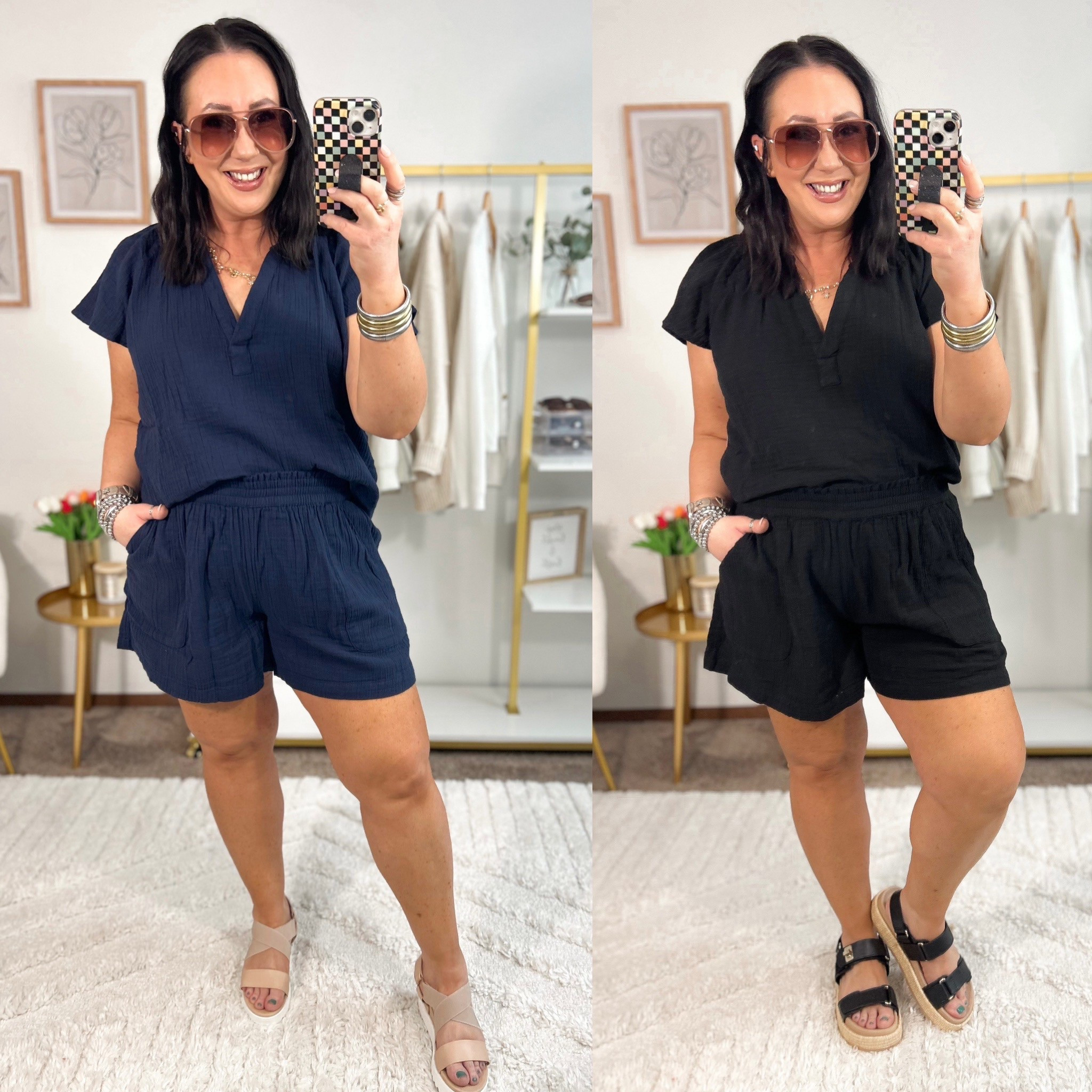 New double cloth short sets at Walmart! 2 other colors available too!  These are the perfect sets to wear on vacation! 