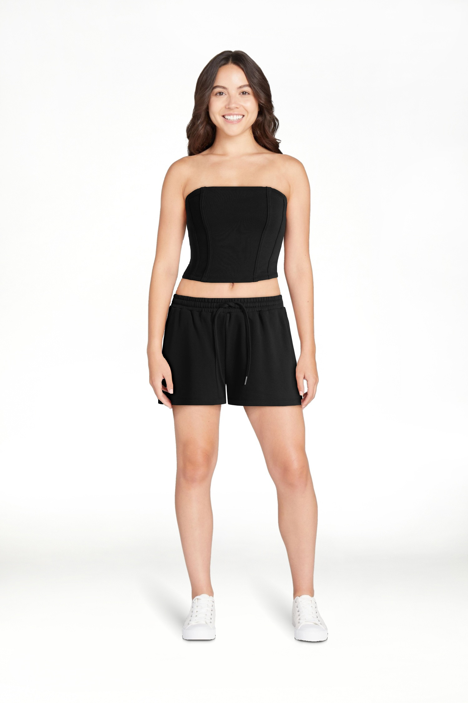 No Boundaries French Terry Tube Top and Shorts Set, 2-Piece, Women's | Walmart (US)