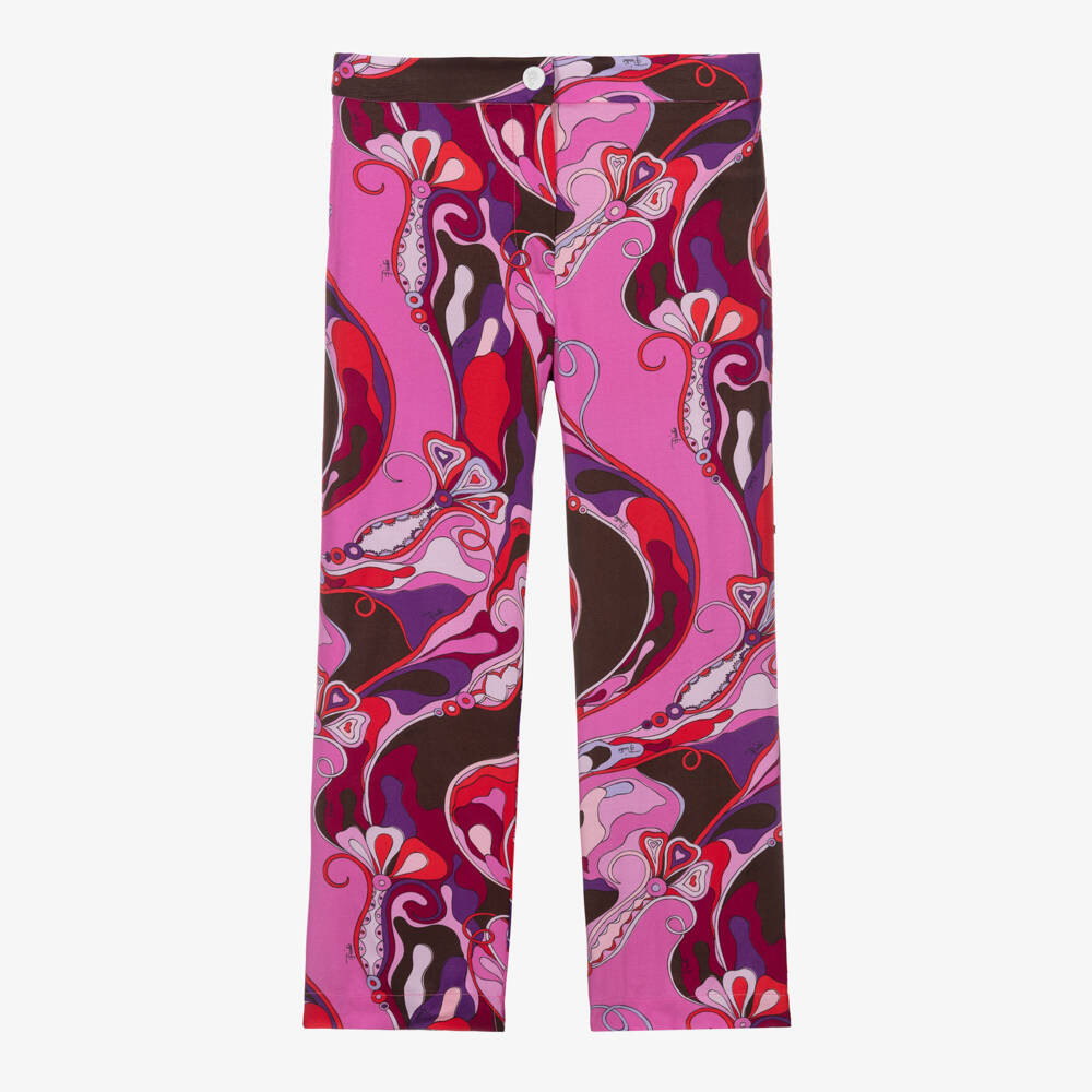 Girls Pink Orchidee Print Trousers | Childrensalon