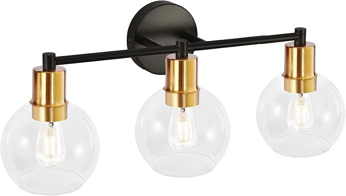 DADUL Gold Bathroom Vanity Light Fixtures,3-Light 19.7" Modern Globe Metal Wall Sconce with Clear... | Amazon (US)