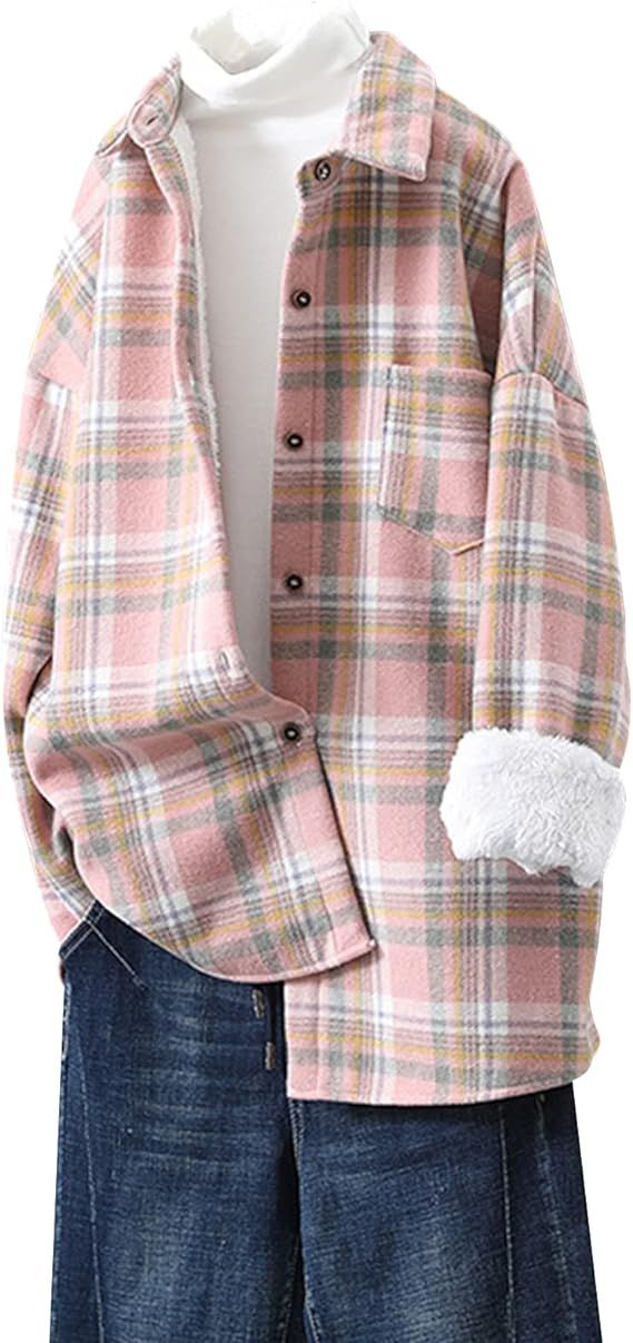 Arssm Womens Warm Plaid Shacket Fleece Sherpa Lined Oversized Button Down Flannel Shirt Jacket Co... | Amazon (US)