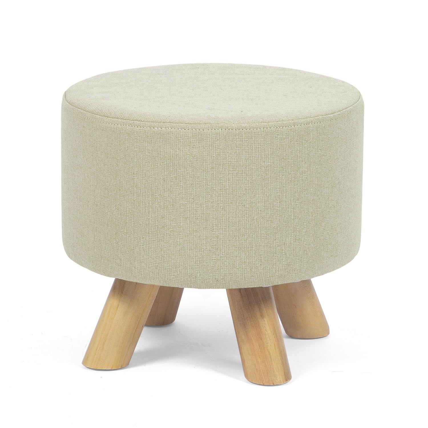 Joveco Round Ottoman Foot Rest Stool, Small Fabric Footstool with Non-Skid Wood Legs, Beige | Walmart (US)
