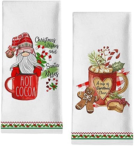 Seliem Christmas Wishes Santa Kisses Gnome Decorative Kitchen Dish Towel, Red Xmas Gingerbread Ma... | Amazon (US)