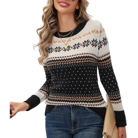 SOMER Christmas Sweaters for Women Casual Crewneck Long Sleeve Knit Winter Warm Printed Snowflake... | Walmart (US)