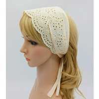 Cotton Head Scarf, Beige Self Tie Headband, Embroidered Hair Cover, Wide Prayer Wear, Tie, Lightweig | Etsy (US)