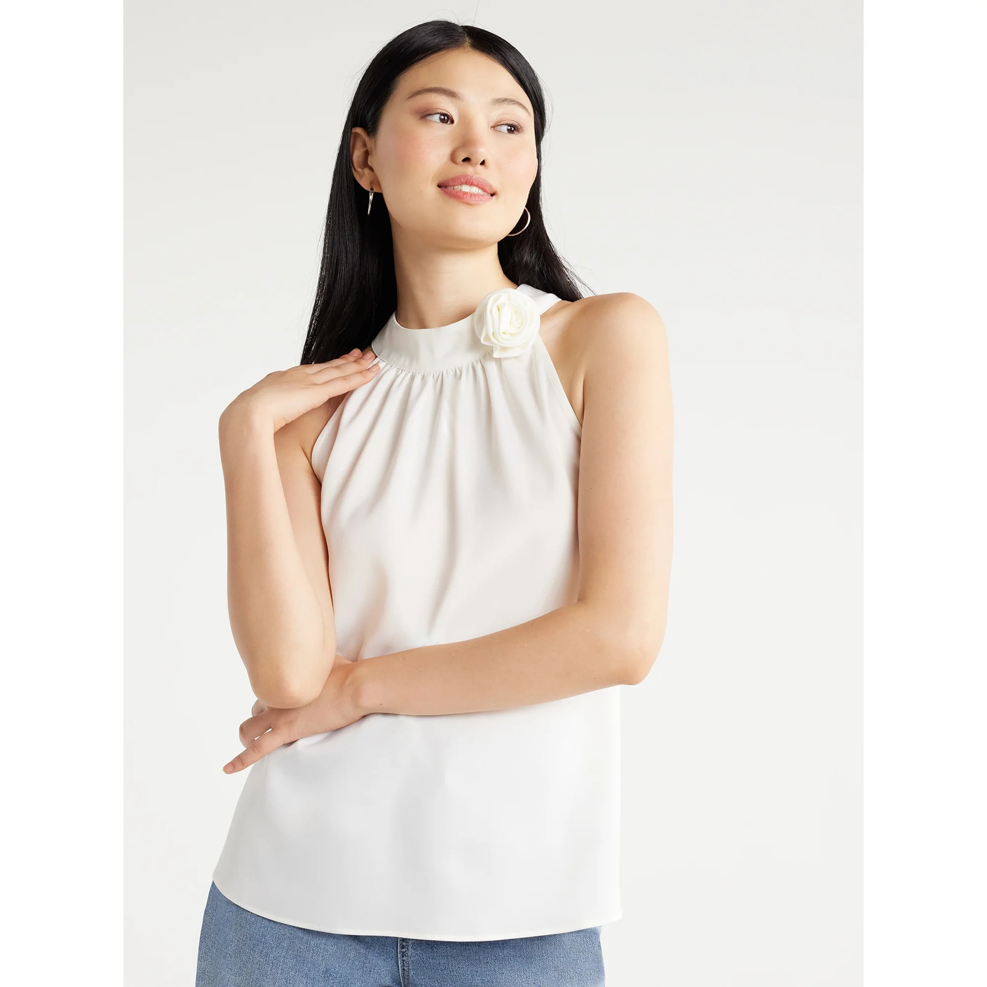 Scoop Women’s Bare Halter Top with Rosette, Sizes XS-XXL | Walmart (US)