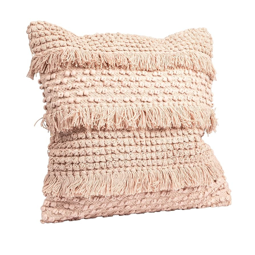 Creative Co-Op Square Pink Pillow with Fringe and Multiple Designs with Varied Textures | Amazon (US)