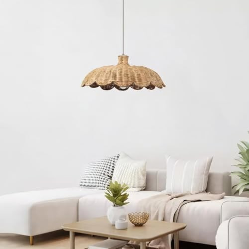 MIXL-Rattan Woven Pendant Light,Scalloped Shade Small Hanging Light,Rustic Kitchen Island Lighting,Boho Style Pendant Lamp for Living Room Bedroom | Amazon (US)