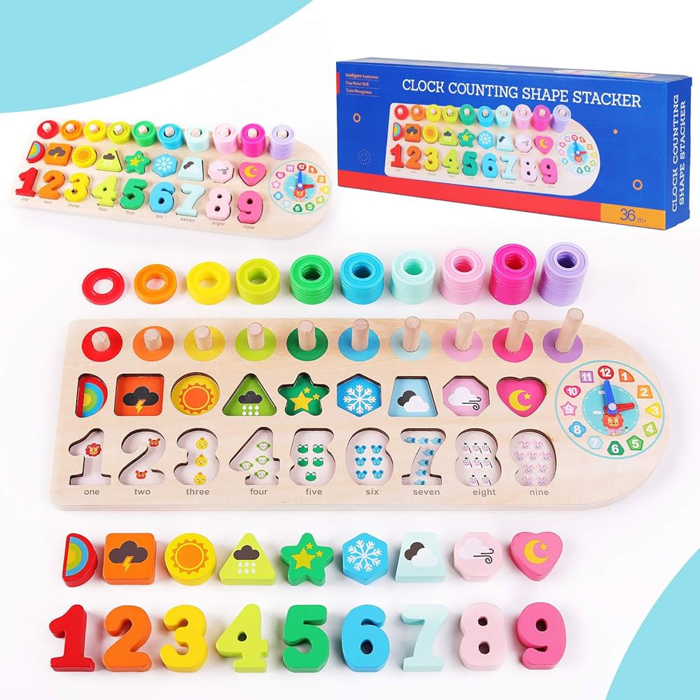 QZMTOY Wooden Number Puzzle for Toddler Activities with Clock,Montessori Toys for 3 Year Old,Shap... | Amazon (US)