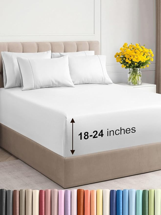 Extra Deep Queen Sheet Set - 6 Piece Breathable & Cooling Sheets - Hotel Luxury Bedding Set w/18-... | Amazon (US)