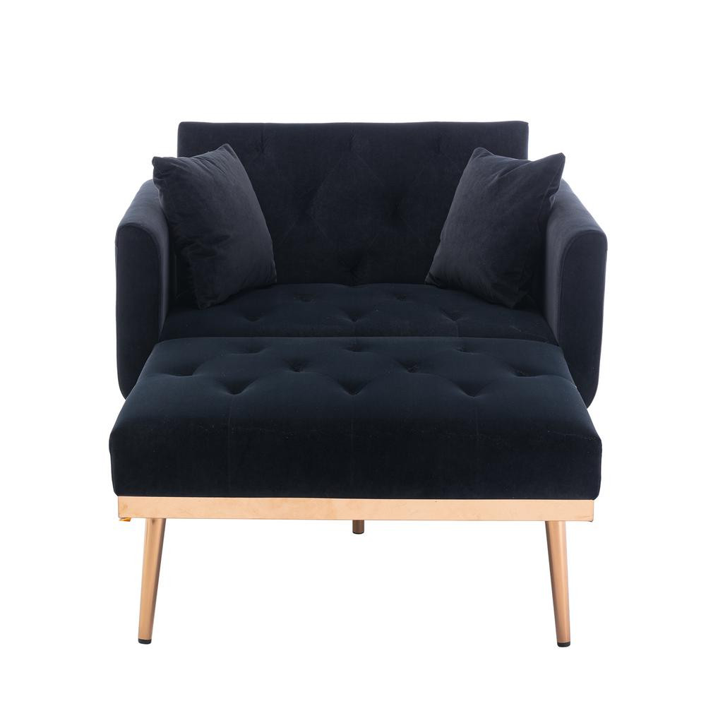 HOMEFUN Black Modern Velvet Tufted Chaise Lounge Chair with Golden Metal Legs-HFHDSN-853BK - The ... | The Home Depot