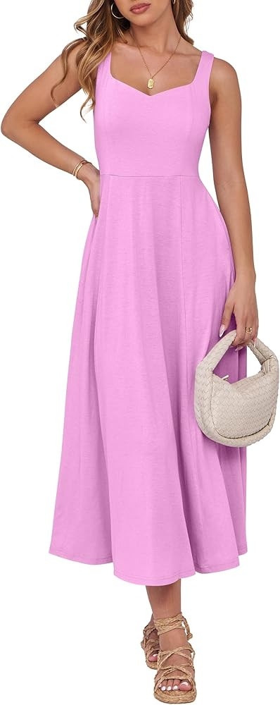 ANRABESS Women Summer Casual Midi Dress Sleeveless A Line Smocked Back Sundress 2025 Simple Vacat... | Amazon (US)