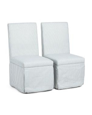 Set Of 2 19X39 Slipcover Look Castor Wheel Dining Chairs, Polyester | TJ Maxx