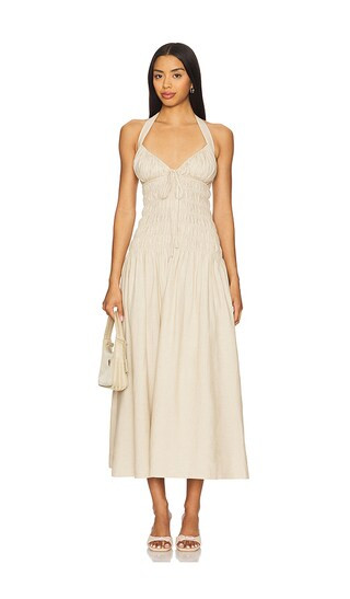 Liya Midi Dress in Natural | Revolve Clothing (Global)