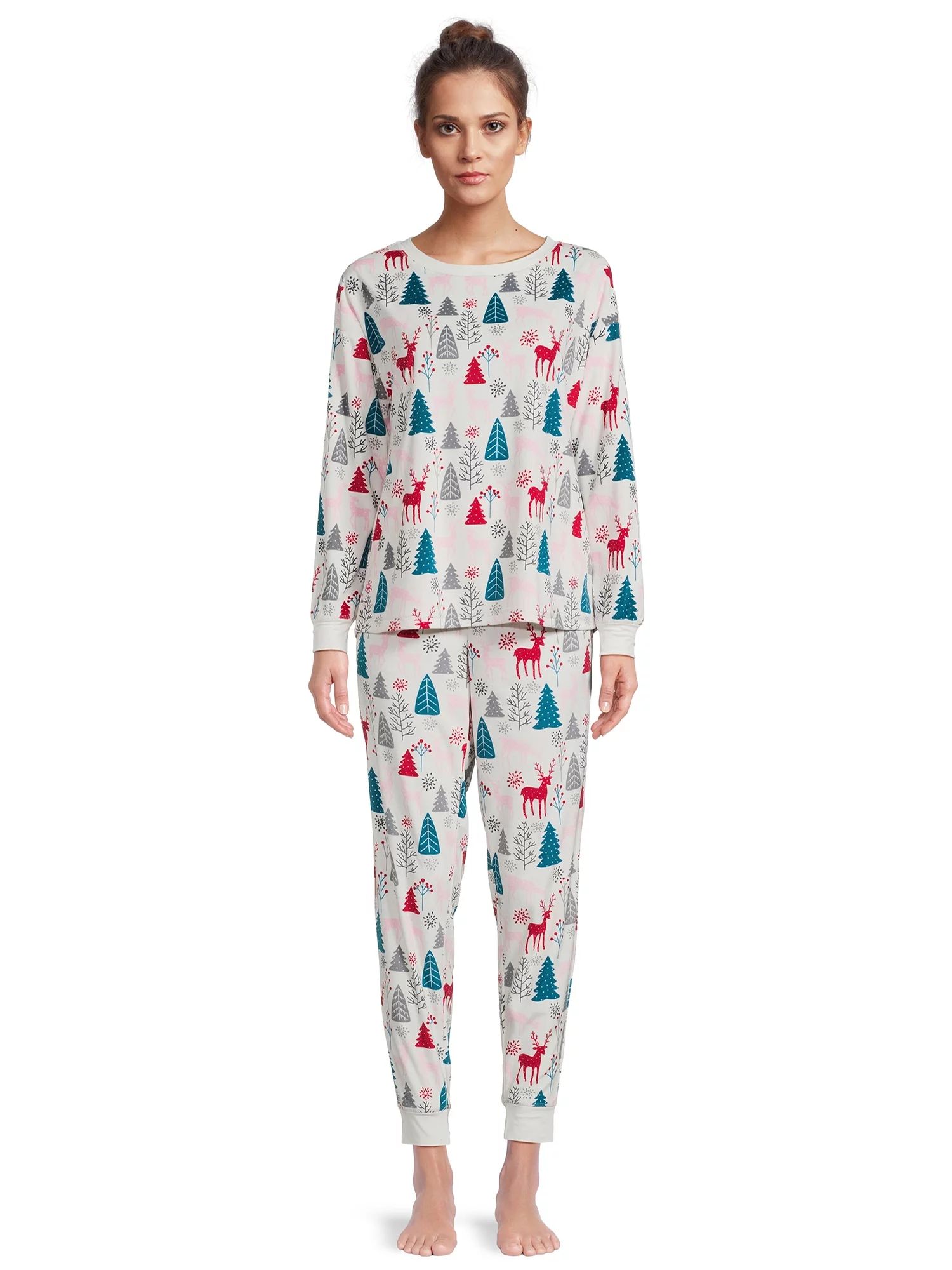 Holiday Time Women's Deer Christmas Pajama Set, 2-Piece, Sizes S-3X | Walmart (US)