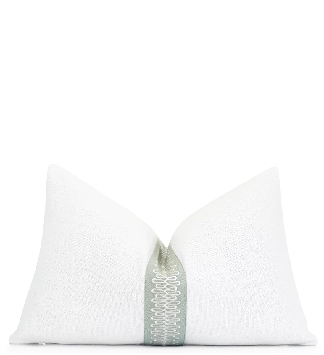 White Linen Pillow Cover with Sage & Ivory Loop Trim – Neutral Decorative Throw Pillow with Emb... | Land of Pillows