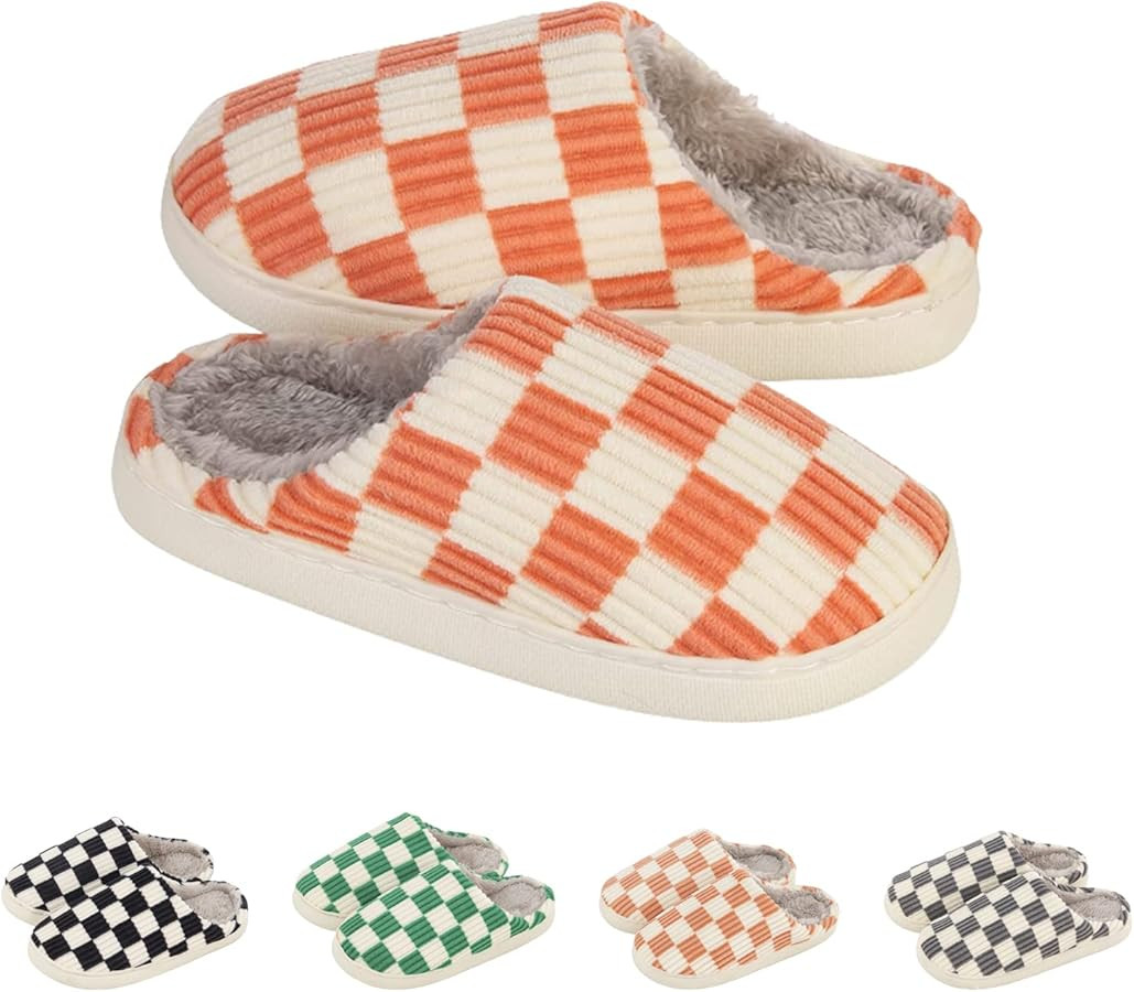 House Slippers for Women Men, Mens Slippers on Fuzzy House Slippers Memory Foam Checkered Slipper... | Amazon (US)