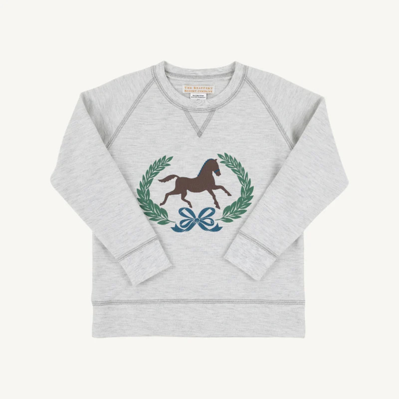Cassidy Comfy Crewneck (Heathered) - Grantley Gray with Horse | The Beaufort Bonnet Company