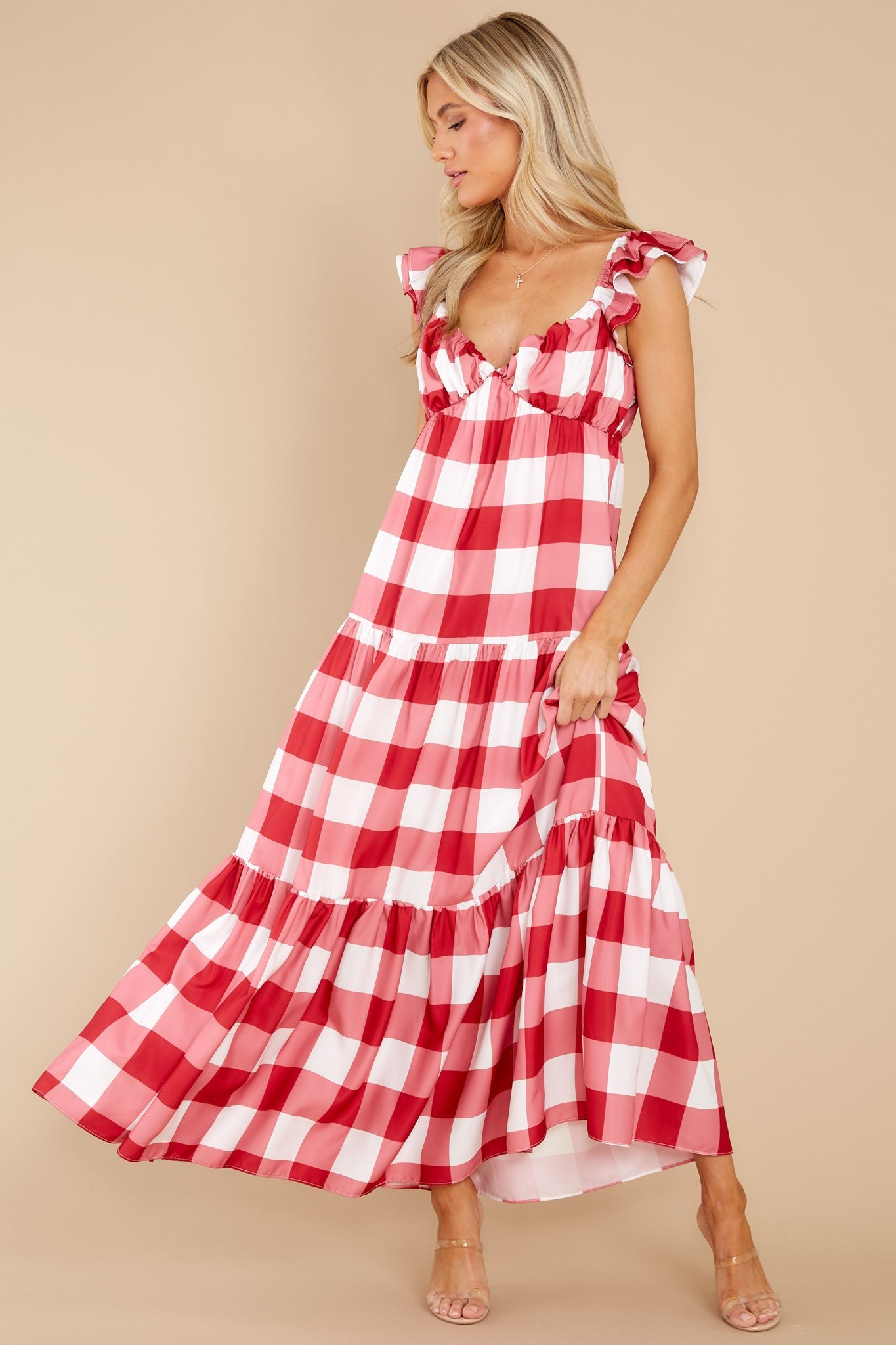 I Picnic You Red Gingham Midi Dress | Red Dress 