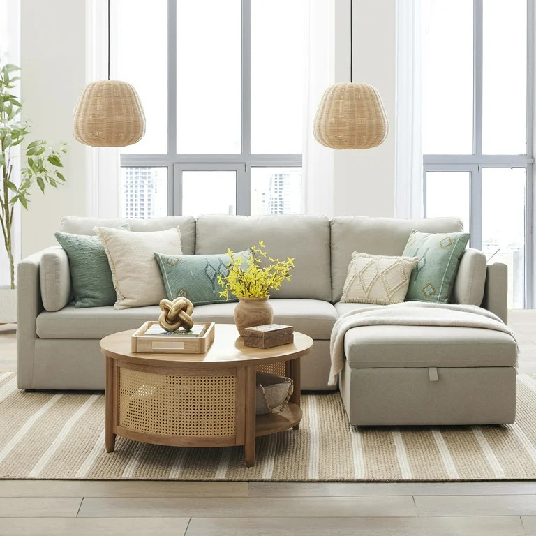 Better Homes & Gardens 100'' Modular Sectional Sofa with Storage Ottoman, White Linen | Walmart (US)