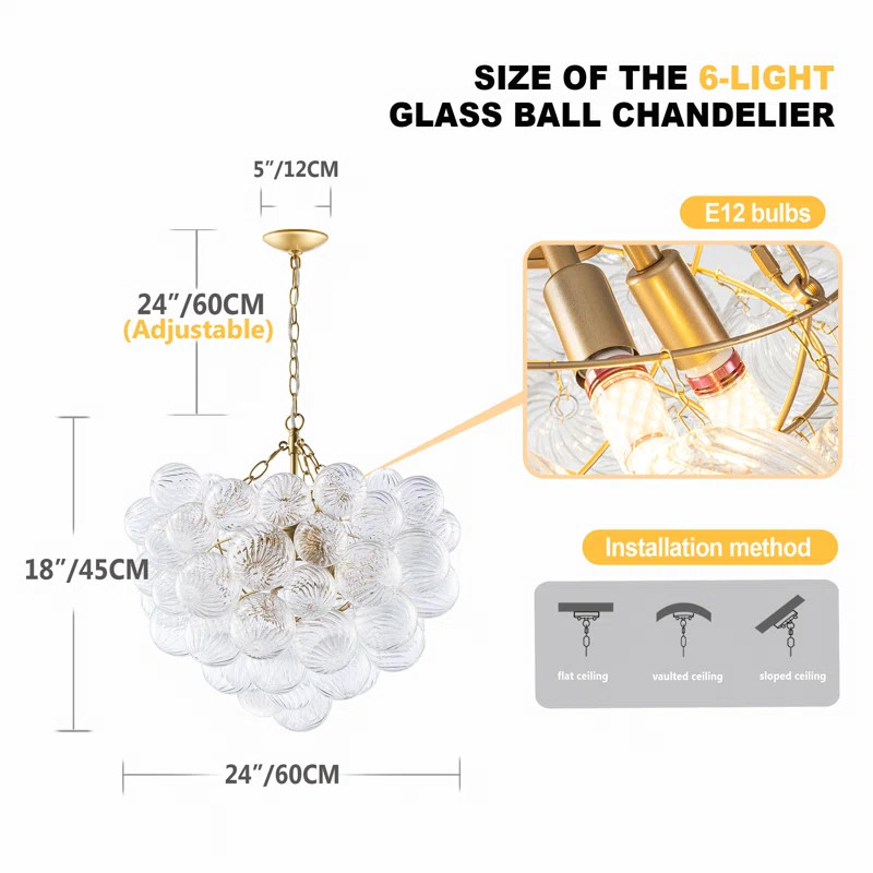 Rosdorf Park Aragons Modern Glass Bubble Ball Chandelier, Dia 24" & Reviews | Wayfair | Wayfair North America