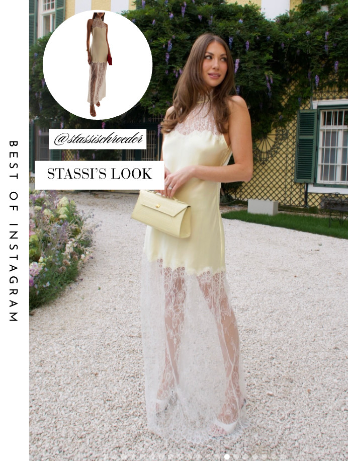Stassi Schroeder's Yellow and Lace Dress 📸= @stassischroeder 

 