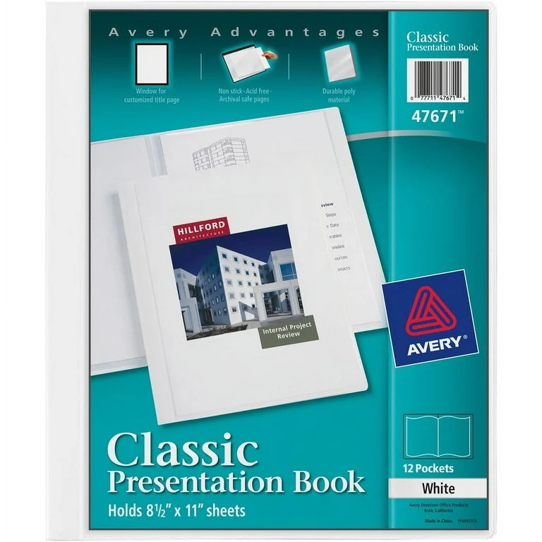 Avery Classic Presentation Book/Report Cover, 12 Insertable Pages, Plastic, White, Set of 1 | Walmart (US)