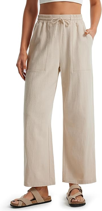 Libin Women Linen Pants Wide Leg Side Slit Ankle Pants High Waist Drawstring Casual Palazzo Loose... | Amazon (US)