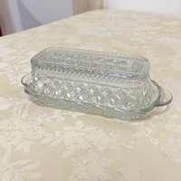 Elegant Glass Butter Dish Covered Dish, Glass. Plain Top & Bottom Clear Diamond Cut | Etsy (US)