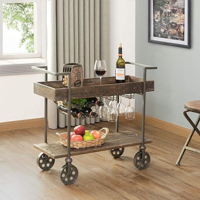 FirsTime & Co. Factory Row Industrial Farmhouse Bar Kitchen and Coffee Serving Cart with Wine Rac... | Amazon (US)