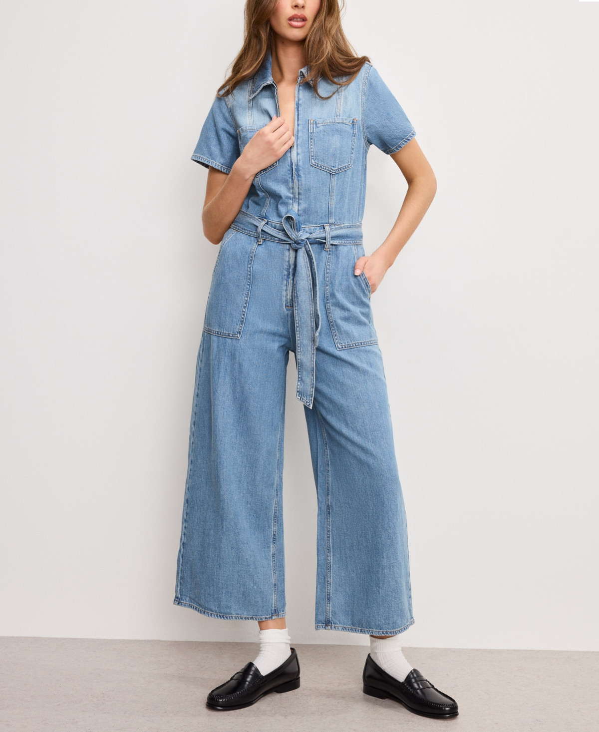 Good American Women's Fit For Success Denim Cropped Jumpsuit - Indigo786 | Macy's