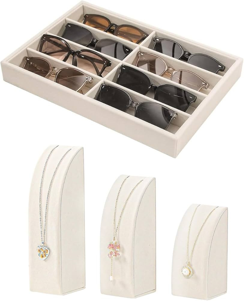 Coward Sunglass Organizer Tray, Beige Velvet Glasses Organizer Trays,Velvet Necklace Holder Stand... | Amazon (US)