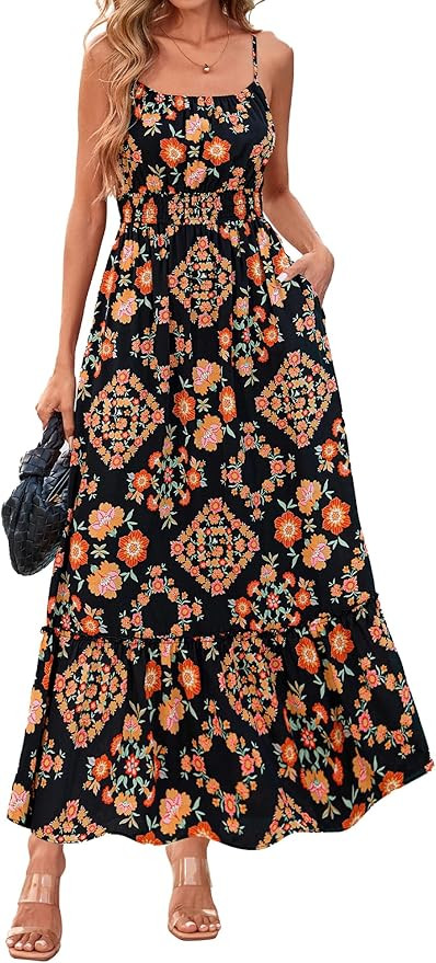 BTFBM Summer Dresses for Women 2026 Sleeveless Spaghetti Strap High Waist Boho Beach Vacation Clo... | Amazon (US)