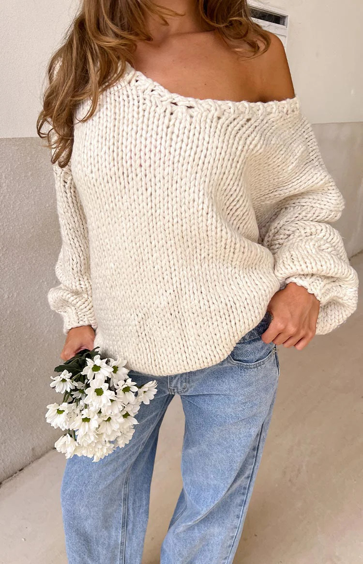 Delvey Cream Chunky Knit Sweater | Beginning Boutique (US)