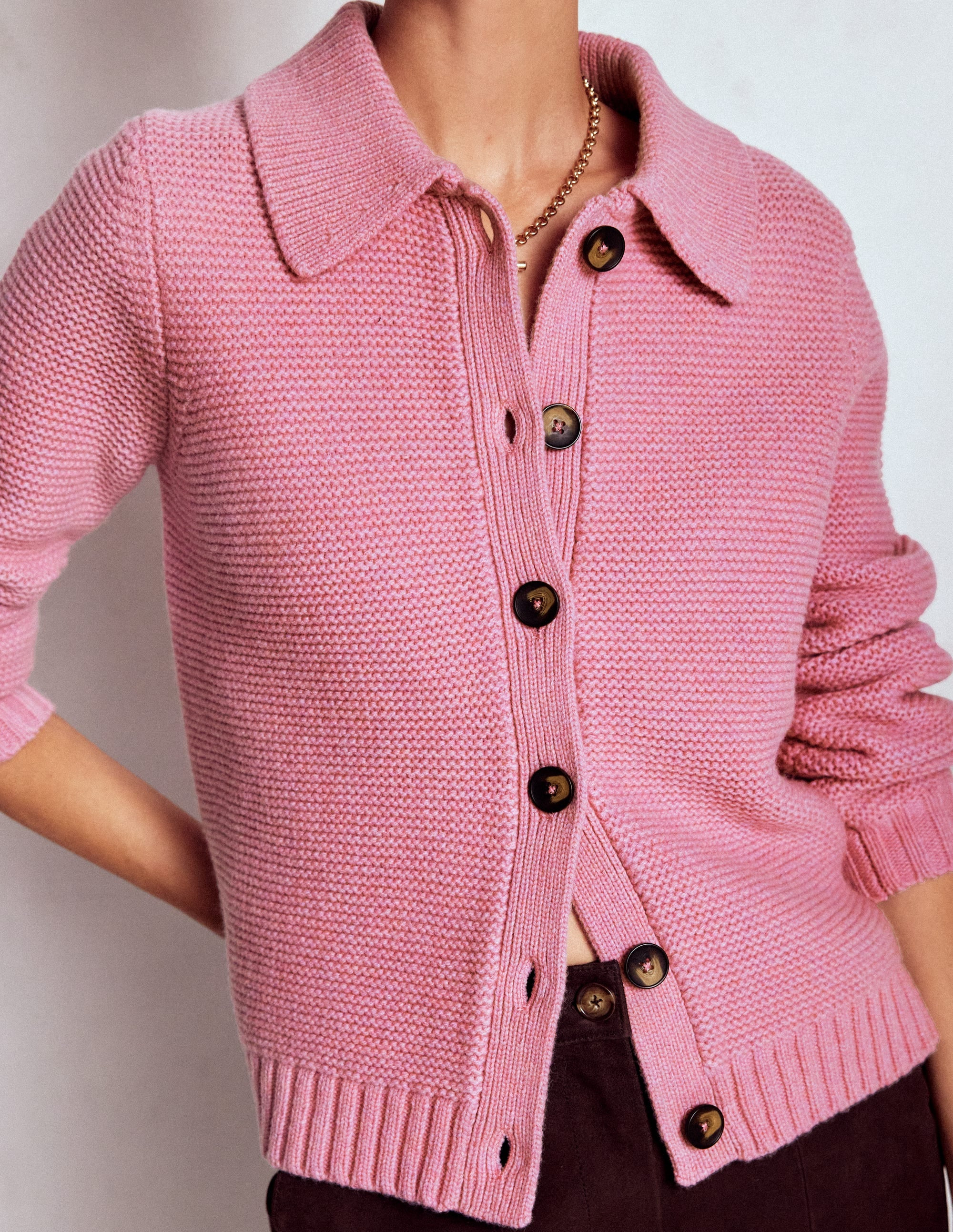 Chunky Collar Knitted Jacket-Blush Pink | Boden (US)