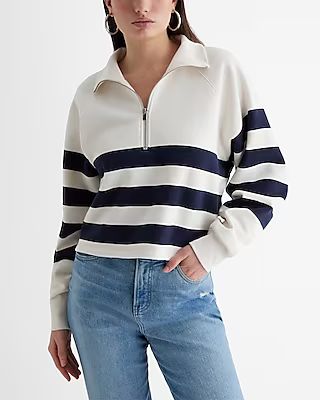Striped Quarter Zip Boxy Sweatshirt | Express