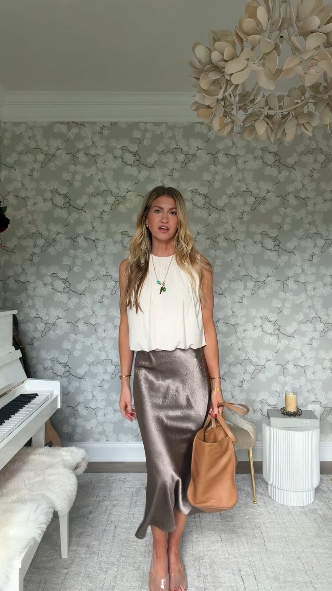 My Sunday look today! 

Cream bubble blouse: ON SALE, TTS, wearing S
Champaign silk midi skirt: TTS, wearing 2
Nude clear wedges: TTS

THATCH necklace ON SALE
Parker thatch leather worn in tote bag: ON SALE
Missoma earrings: ON SALE
Dibs lip liner in XOXO: ON SALE

#LTKgrwm #LTKSaleAlert #LTKootd