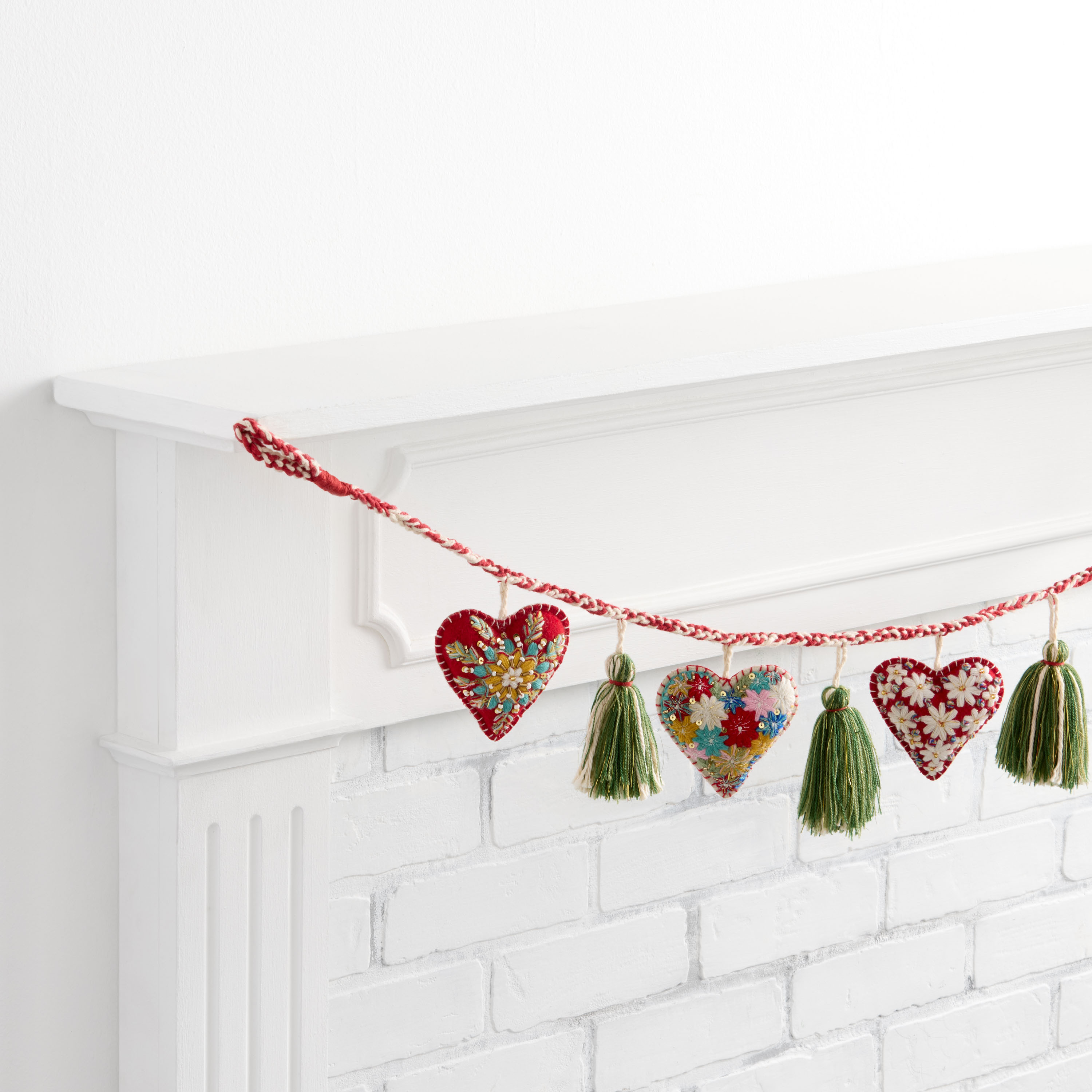 Fabric Embroidered Heart and Tassel Garland | World Market