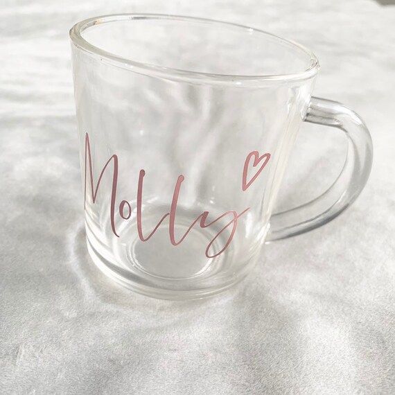Personalised glass mug, glass cup, bridesmaid gift, new home gift, personalised coffe mug, person... | Etsy (US)