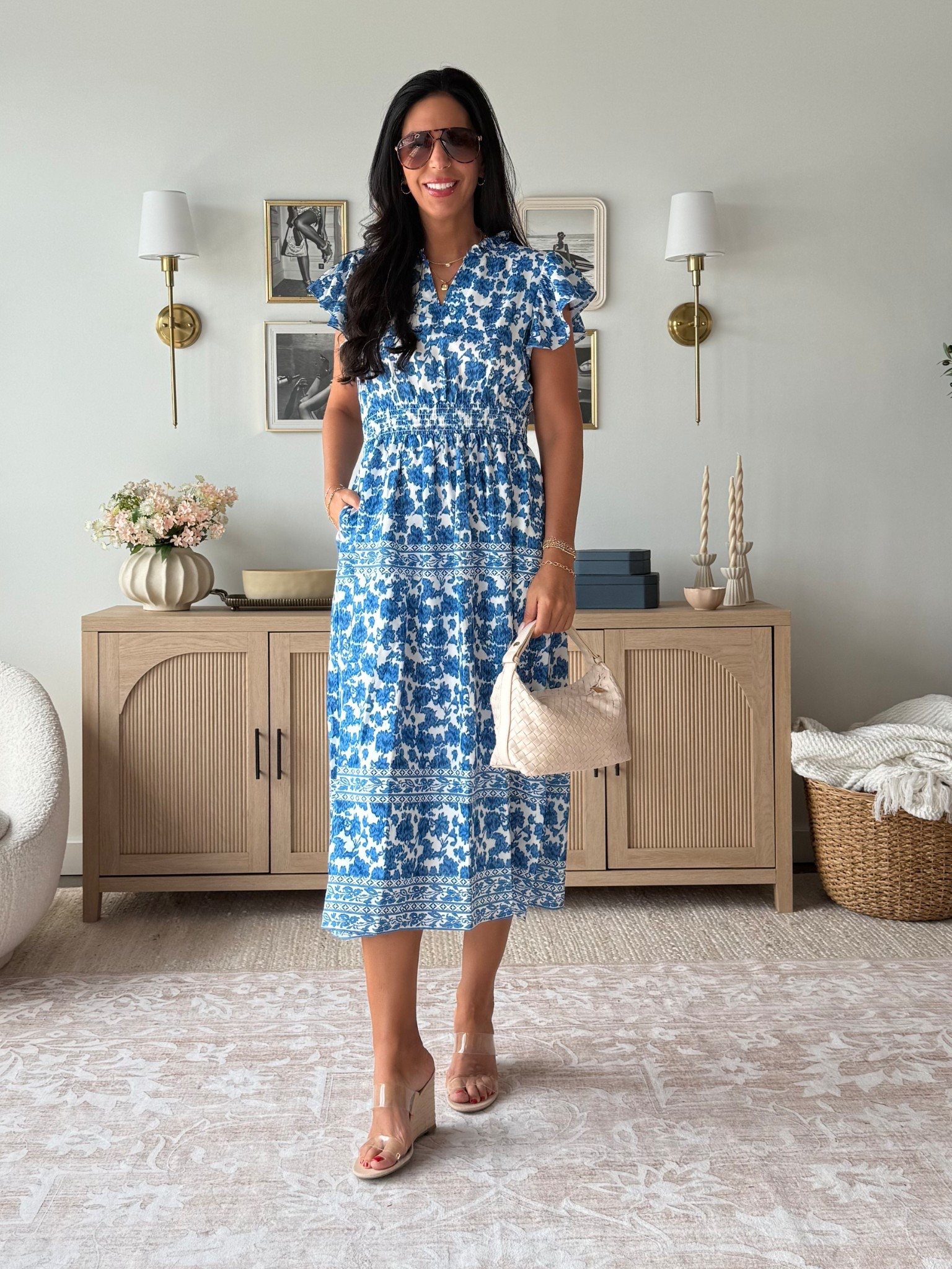 A bra friendly comfortable dress that can be worn with a denim jacket or a cardigan 
Wearing a small 