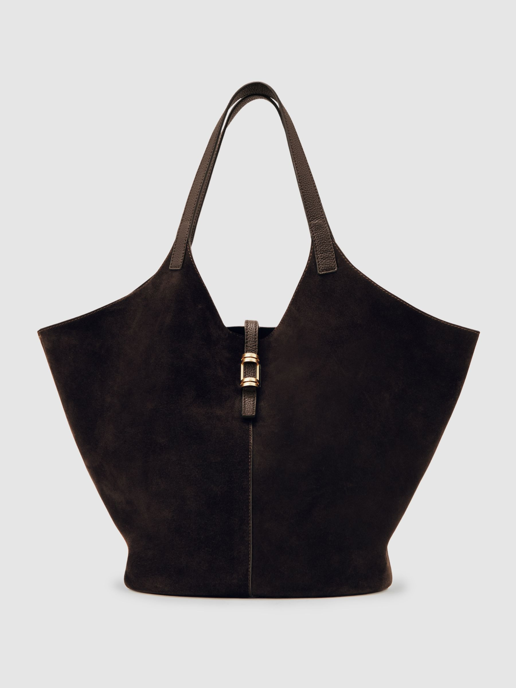 Leather And Suede Tote Bag in Chocolate | Reiss UK