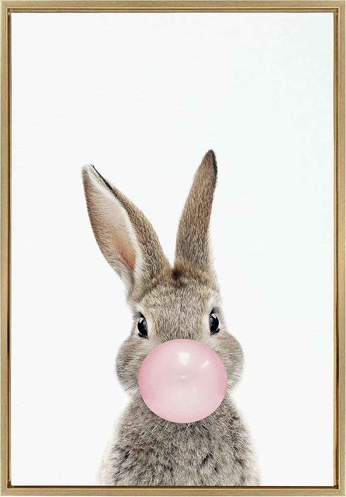 Kate and Laurel Sylvie Bubble Gum Bunny Framed Canvas Wall Art by Amy Peterson Art Studio, 23x33 ... | Amazon (US)