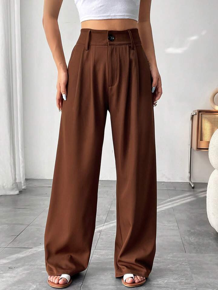 SHEIN EZwear Women's Plain Wide-Leg Suit Pants | SHEIN