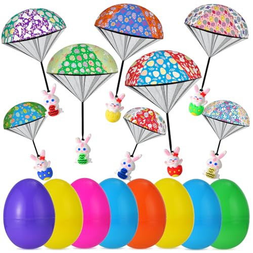 GOSODME 8 Pack Prefilled Easter Eggs Parachute Toys, Easter Basket Stuffers with Hand Throw Flying Toys for Kids Boys Girls Easter Egg Fillers, Easter Party Favor | Amazon (US)