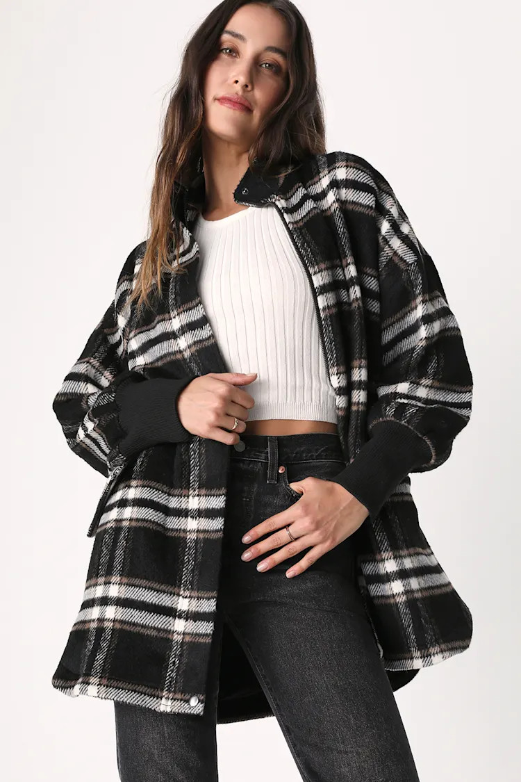 Plaid Times Black Multi Plaid Coat | Lulus