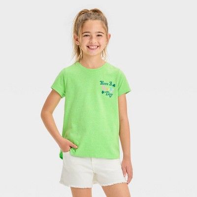 Girls' Short Sleeve 'Have a Lucky Day' Graphic T-Shirt - Cat & Jack™ Green | Target