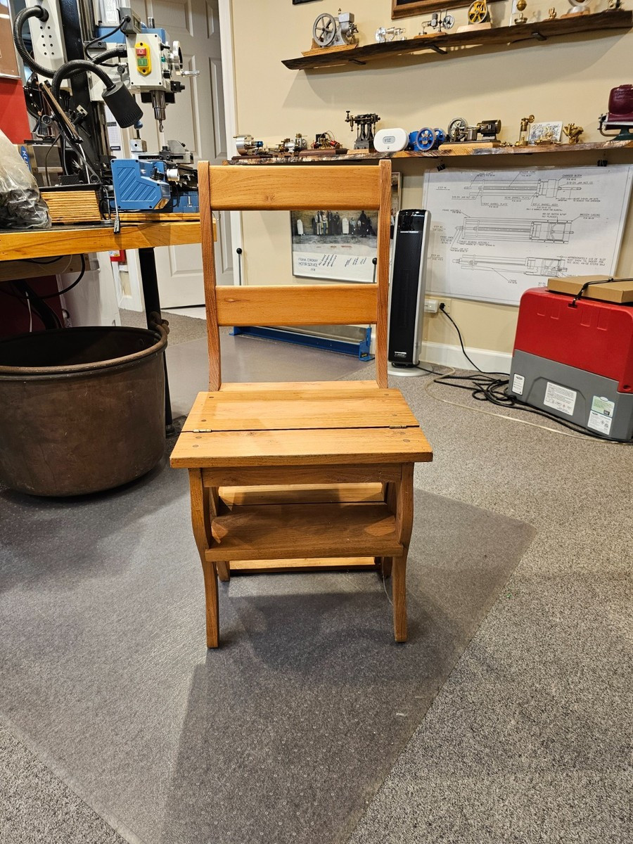 Antique Oak Metamorphic Library Chair Step Stool Folding Ladder Chair Convertibl | eBay US