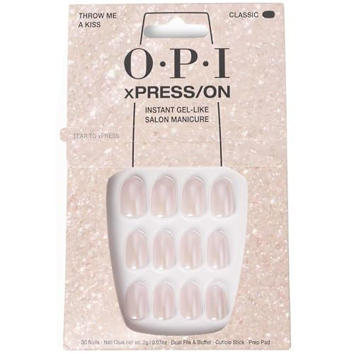 OPI xPRESS/ON Throw Me a Kiss | Pink Shimmer Short Round Press On Nails | With Nail Glue | Long Lasting, Reusable, Non-damaging | Amazon (US)