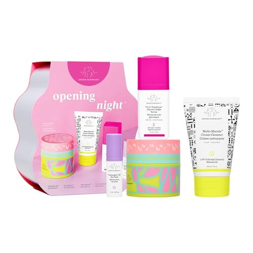 Drunk Elephant Opening Night Kit - Bora Barrier Cream (50ml/1.69 fl oz), Mello Marula Cream Cleanser (60ml/2 fl oz), TLC Framboos Glycolic Night Serum (15ml/.5 oz), Ceramighty Cream (5ml/.16 fl oz) | Amazon (US)